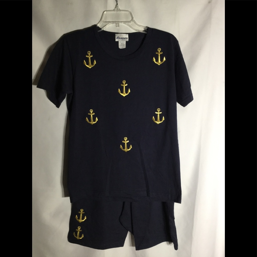 NWOT small navy shorts set gold anchor appliqué